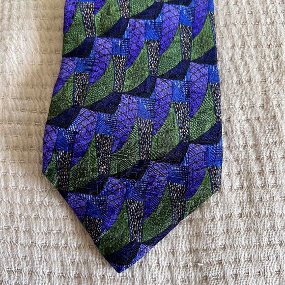 Ermenegildo Zegna Neck Tie Men Sz. XL Blue Green Silk Italy Abstract Art Preppy - Picture 2 of 6